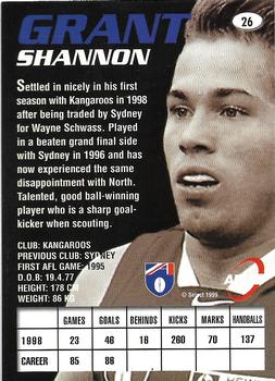 1999 Select AFL Premiere #26 Shannon Grant Back
